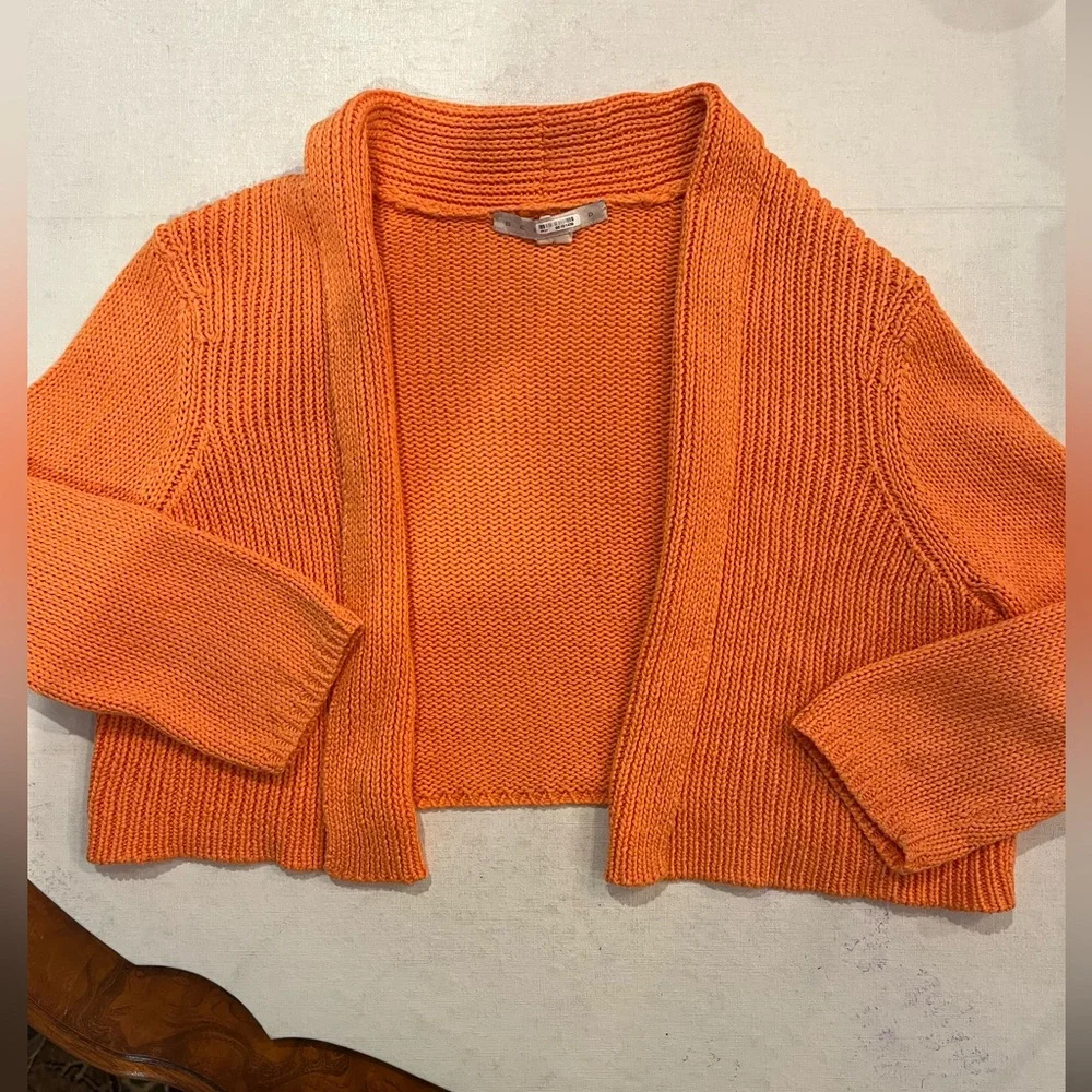 Vintage Belford orange sherbet cropped bolero style knit cardigan sweater. GUC!! - Picture 2 of 7